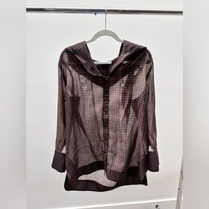 GANNI Brown Plaid Button-Up